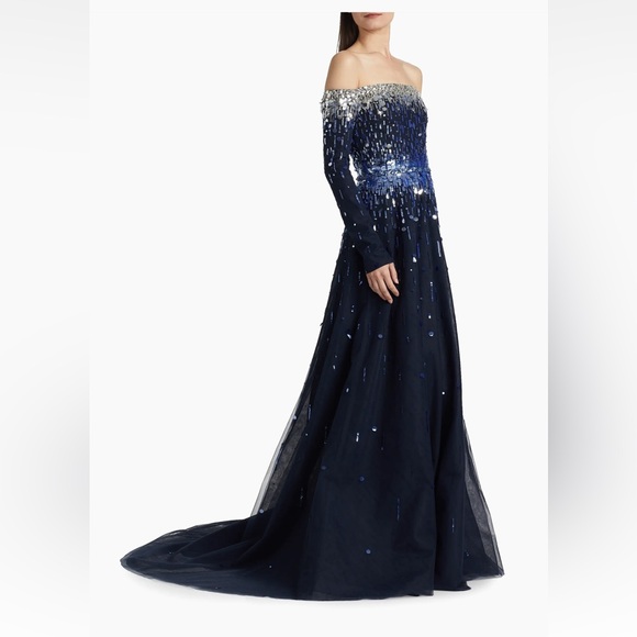 Pamella Roland Midnight Blue Sequin Gown - Picture 2 of 11